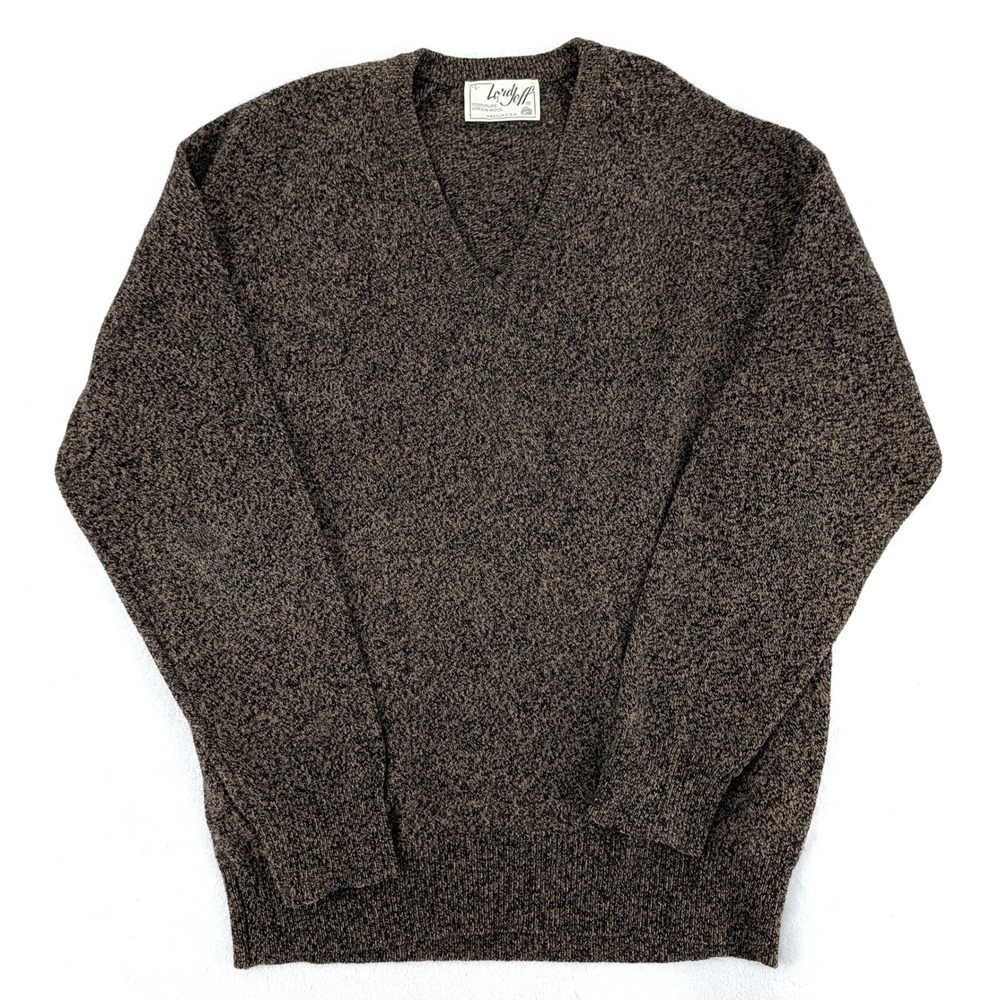 Lord Jeff Vintage 100% Virgin Wool V-Neck Marled Sweater Made‎ in USA Large